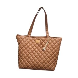 Makeup Junkie Tan Quilted Weekender Tote.